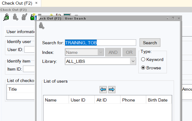 user search screen shot