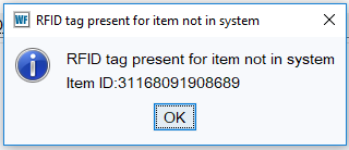 RFID tag not present for item in system