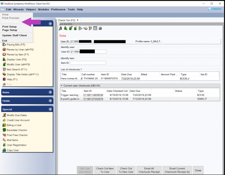Check In Print Receipts