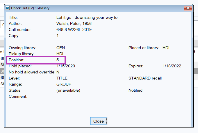 Screenshot of place in hold queue