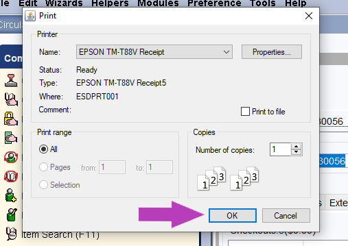 photo of print pop up and OK button