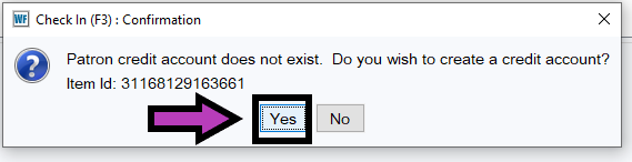 photo of pop up asking whether user wants to create a credit account