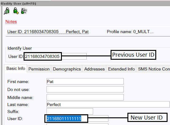 screenshot of where to change user ID