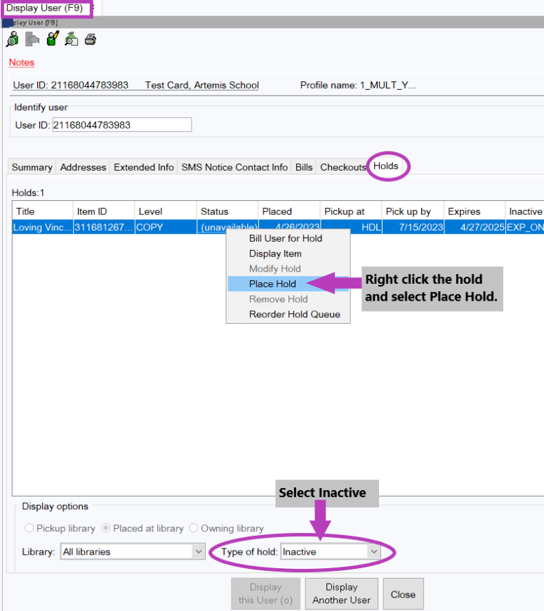 photo of hose to place a hold on the display wizard screen