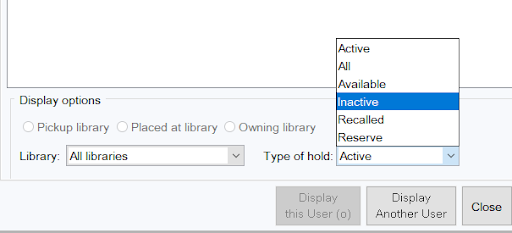 Screenshot of how to select inactive holds.
