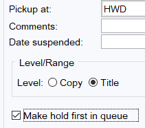 Screenshot of how to make the hold first in the queue. 