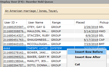 Screenshot showing how to reorder the hold queue