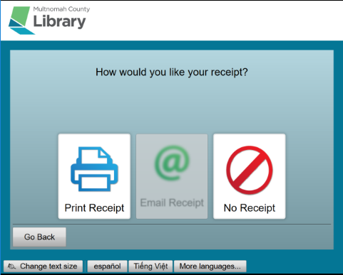 choose type of receipt screen