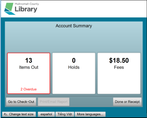 Account summary screen