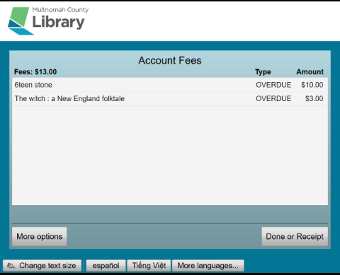Account fees screen