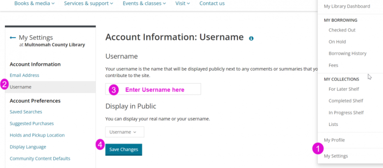 Screenshot of how to change the username on MyMCL