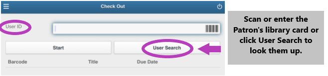 Screenshot of how to check out on the Mobile Staff App