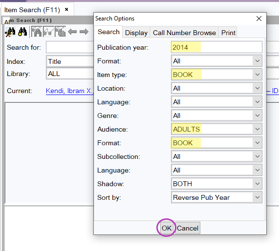 Configure item search criteria entry