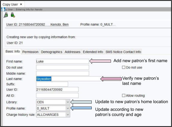 Update Profile Name to match patron’s age and county
