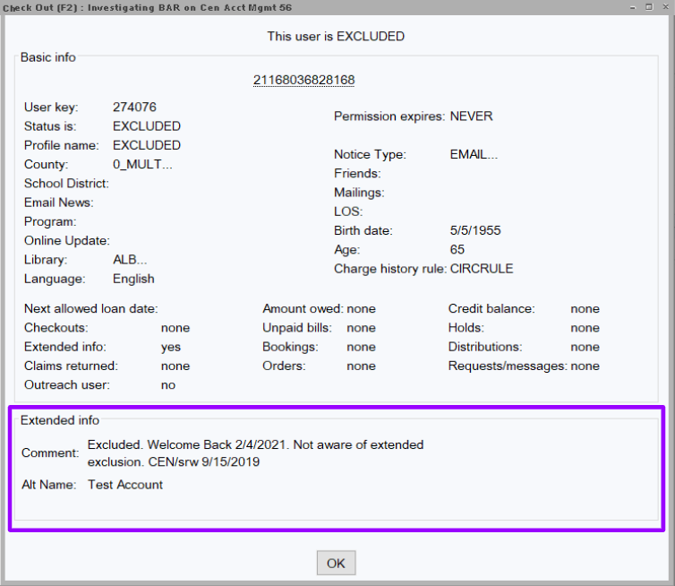 Excluded Patron Alert Pop Up 