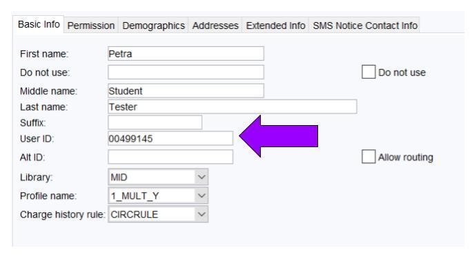 Arrow pointing to User ID