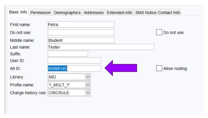 Arrow pointing to Alt ID field