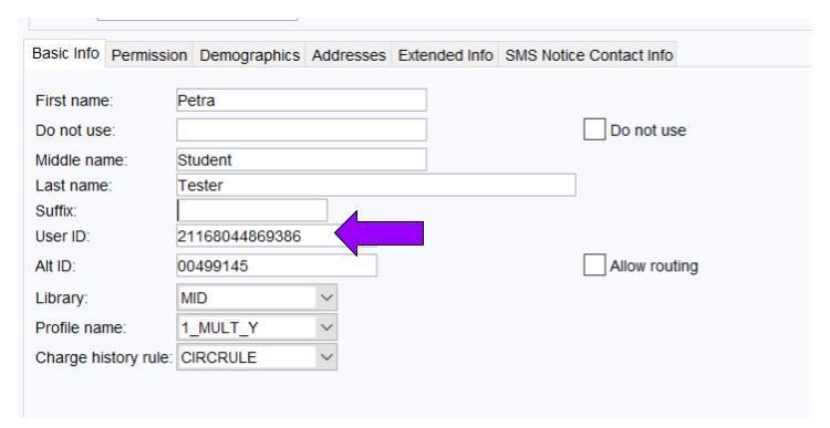 Arrow pointing to User ID field