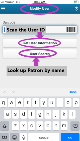 Screenshot showing Modify User on the Mobile Staff app.