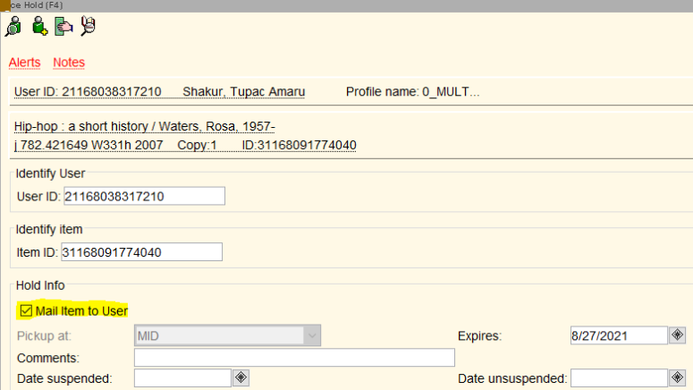 Where to check the check box to "Mail item to user"