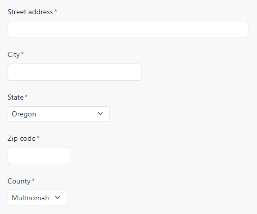 Mailing address section of form