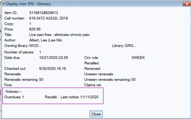 Where to find how many notices were sent and the date of the last notice