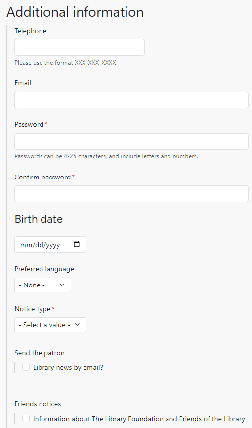 Additional information section of form