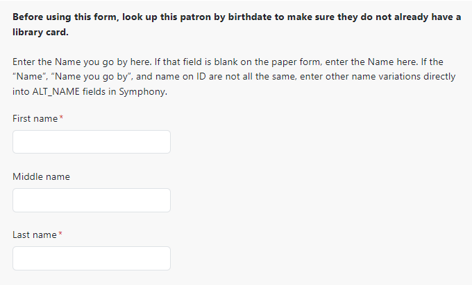 Patron name section of form
