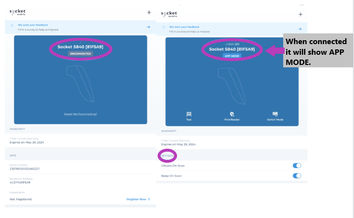 Screenshot of Socket Scanner setup 