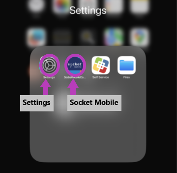 Screenshot of the settings menu for Socket Mobile