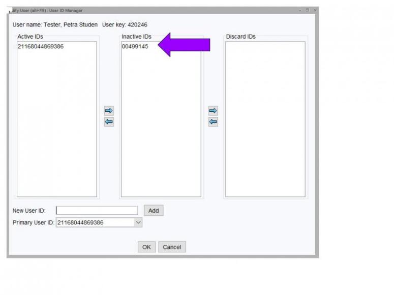Arrow pointing to an ID in the inactive field
