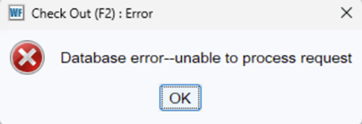 Screenshot of Database error unable to process request broken hold