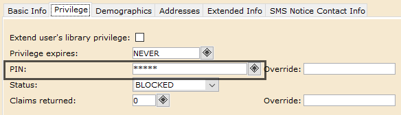 PIN / Password editing screenshot