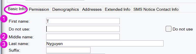 Basic info tab adding an initial in name field