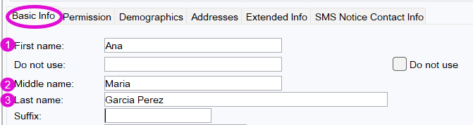Basic info tab with first name with space