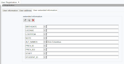 User extended information tab