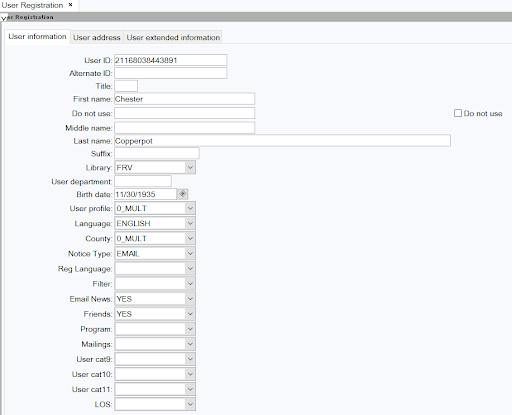 User registration tab