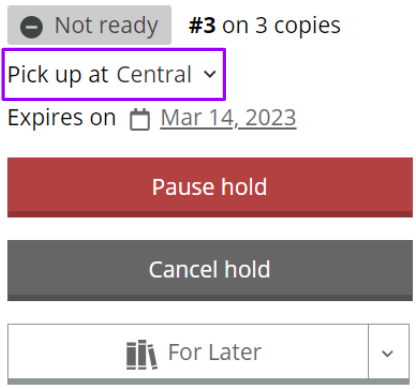 Pickup location dropdown menu