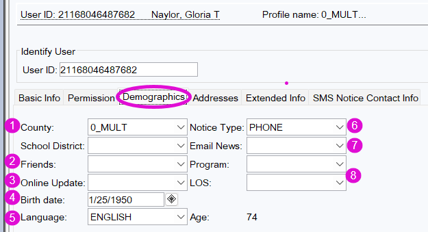 Screenshot of the Permissions tab when creating a patron account.