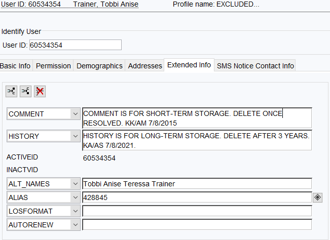 Screenshot of the extended info tab.