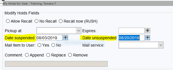Modify holds in Symphony screenshot