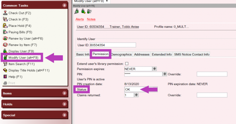 screenshot of the permissions tab and where to find user standing.