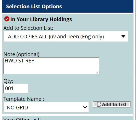 selection list options