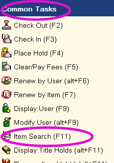 Screenshot of Common tasks-Item Search