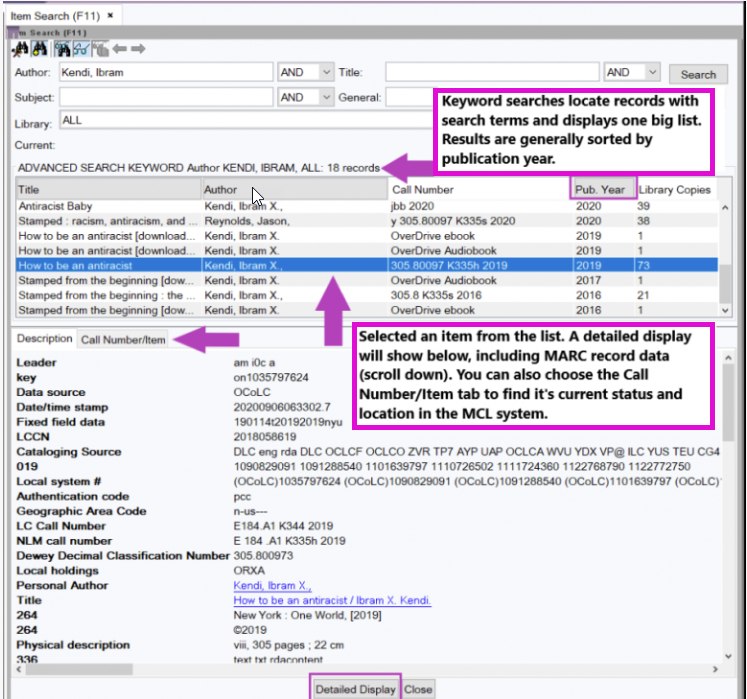 screenshot of advanced item search