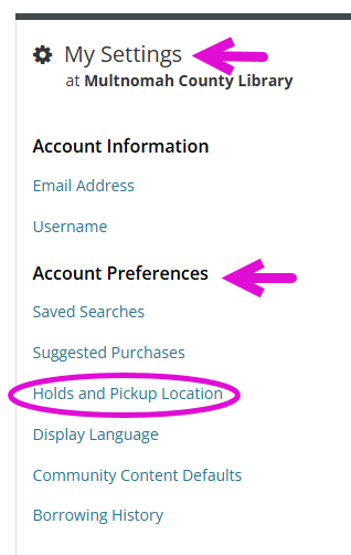 Screenshot of My MCL my settings, holds and pickup location.