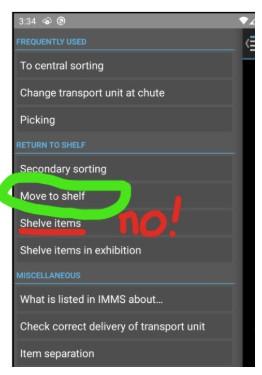 illustration warning not to use "shelve items" instead of "move to Shelf".