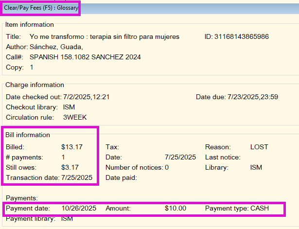 Screenshot of the Owes Glossary