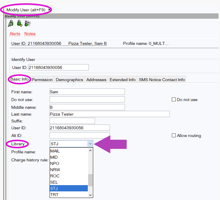 Screenshot of default pickup location