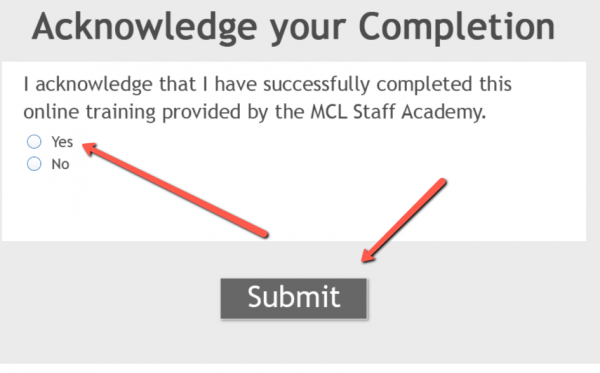 Acknowledge your completion